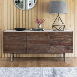 Akari Sideboard, Dark Acadia Wood, White Marble Top