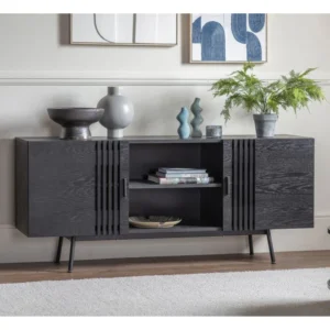 Carbury Sideboard, Black Oak, Black Metal, 2 Door